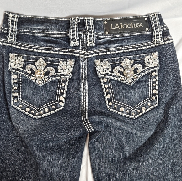 L a idol rhinestone studded bling capri jeans size 3 - Picture 11 of 15